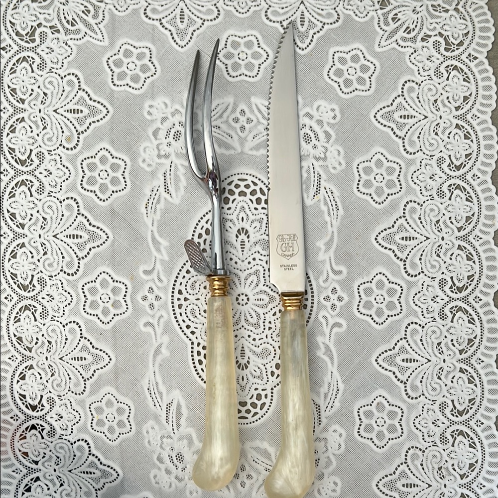 Vintage Glo-Hill Carving Set with Bakelite Translucent Handles